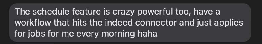 A text message about automated job applications